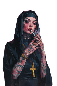 Tattooed Nun Portrait V7 Vinyl Car Decal Sticker – Waterproof & UV-Resistant 8"