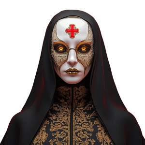 Macabre Golden Nun Vinyl Car Decal Sticker – Waterproof & UV-Resistant 8"