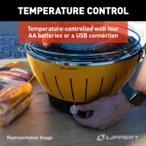 Get Smoky Flavors Anywhere | Lippert BBQ Grill | Portable Round Green Grill with Temp Control and Safety Features