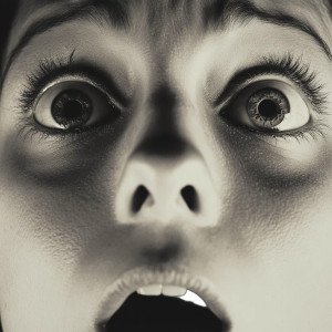 Startled Woman Vinyl Car Decal Sticker – Waterproof & UV-Resistant 8"