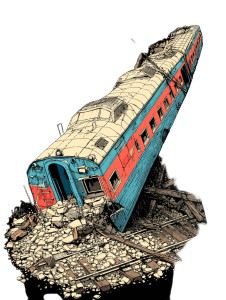 Train Wreck Illustration Vinyl Car Decal Sticker – Waterproof & UV-Resistant 8"