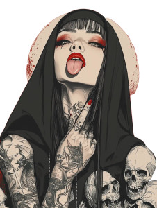 Tattooed Anime Nun Vinyl Car Decal Sticker – Waterproof & UV-Resistant 8"