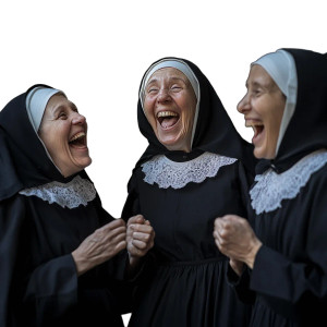 Laughing Catholic Nuns Vinyl Car Decal Sticker – Waterproof & UV-Resistant 8"