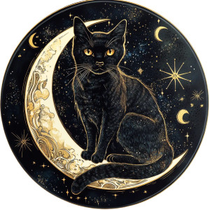 Celestial Black Cat Vinyl Car Decal Sticker – Waterproof & UV-Resistant 8"