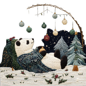 Festive Panda Embroidery Vinyl Car Decal Sticker – Waterproof & UV-Resistant 8"