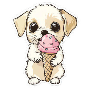 Puppy Eating Ice Cream Vinyl Car Decal Sticker – Waterproof & UV-Resistant 8"