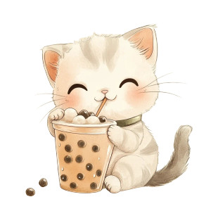 Cute Kitten Boba Vinyl Car Decal Sticker – Waterproof & UV-Resistant 8"