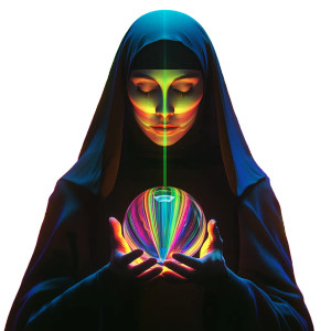 Futuristic Rainbow Nun Vinyl Car Decal Sticker – Waterproof & UV-Resistant 8"