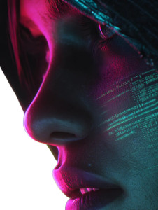 Futuristic Hacker Portrait Vinyl Car Decal Sticker – Waterproof & UV-Resistant 8"