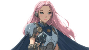 Futuristic Female Gunslinger Vinyl Car Decal Sticker – Waterproof & UV-Resistant 8"