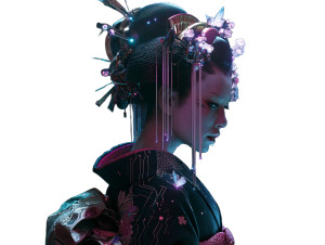 Cyberpunk Oiran Vinyl Car Decal Sticker – Waterproof & UV-Resistant 8"