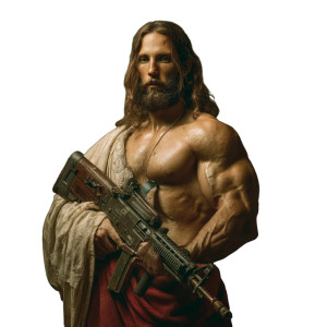 Muscular Jesus Rifle Vinyl Car Decal Sticker – Waterproof & UV-Resistant 8"