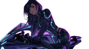 Cyberpunk Female Biker Vinyl Car Decal Sticker – Waterproof & UV-Resistant 8"