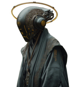 Cyborg Monk Meditation Vinyl Car Decal Sticker – Waterproof & UV-Resistant 8"