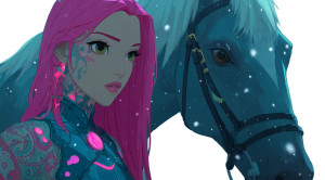 Pink-Haired Armored Girl Vinyl Car Decal Sticker – Waterproof & UV-Resistant 8"