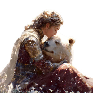 Woman Snuggling Bear Vinyl Car Decal Sticker – Waterproof & UV-Resistant 8"