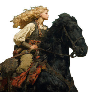 Warrior Woman Riding V6 Vinyl Car Decal Sticker – Waterproof & UV-Resistant 8"
