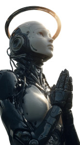 Angelic Praying Robot Vinyl Car Decal Sticker – Waterproof & UV-Resistant 8"