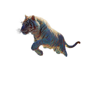 Iridescent Tiger Jumping Vinyl Car Decal Sticker – Waterproof & UV-Resistant 8"