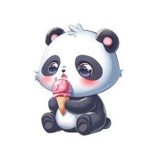 Chibi Panda Eating Ice Cream Vinyl Car Decal Sticker – Waterproof & UV-Resistant 8"