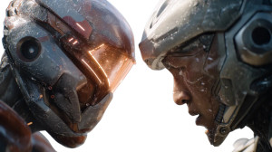 Cyber Soldier Duel Vinyl Car Decal Sticker – Waterproof & UV-Resistant 8"