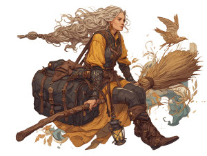 Druid On Broomstick Vinyl Car Decal Sticker – Waterproof & UV-Resistant 8"