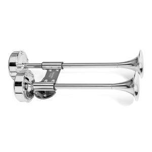 Deluxe Shorty Dual Trumpet Marine Horn | 120dB, 351Hz, 12V, Stainless Steel | Waterproof, With Drain Hole Deluxe Shorty Dual Trumpet Marine Horn | 120dB, 351Hz, 12V, Stainless Steel | Waterproof, With Drain Hole