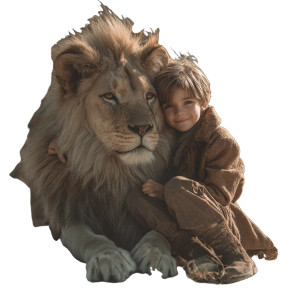 Boy Hugging Lion Vinyl Car Decal Sticker – Waterproof & UV-Resistant 8"