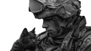 Soldier With Cat Vinyl Car Decal Sticker – Waterproof & UV-Resistant 8"