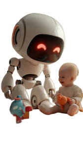 Robot And Baby Vinyl Car Decal Sticker – Waterproof & UV-Resistant 8"