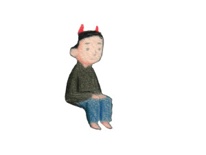 Childlike Horned Figure Vinyl Car Decal Sticker – Waterproof & UV-Resistant 8"