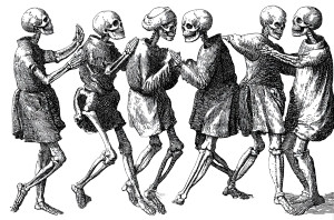 Grim Dancing Skeletons Vinyl Car Decal Sticker – Waterproof & UV-Resistant 8"