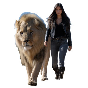 Woman With Lion V2 Vinyl Car Decal Sticker – Waterproof & UV-Resistant 8"