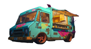 Cyberpunk Food Truck Vinyl Car Decal Sticker – Waterproof & UV-Resistant 8"