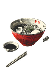 Retro Ramen Sketch Vinyl Car Decal Sticker – Waterproof & UV-Resistant 8"