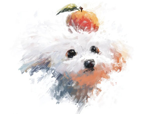 Bichon With Apple Vinyl Car Decal Sticker – Waterproof & UV-Resistant 8"