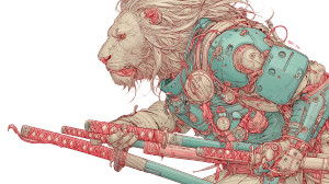 Cyberpunk Samurai Lion Vinyl Car Decal Sticker – Waterproof & UV-Resistant 8"