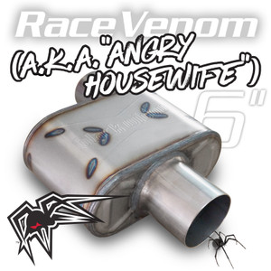 Black Widow Angry Housewife Exhaust Muffler | Oval Shape, Stainless Steel, Bi-Directional Black Widow Angry Housewife Exhaust Muffler | Oval Shape, Stainless Steel, Bi-Directional