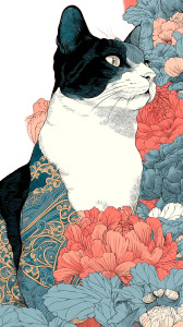 Japanese Watercolor Cat Vinyl Car Decal Sticker – Waterproof & UV-Resistant 8"