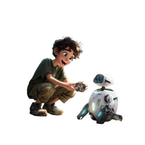 Boy Building Robot Vinyl Car Decal Sticker – Waterproof & UV-Resistant 8"