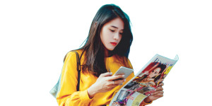 Asian Teenager Phone Vinyl Car Decal Sticker – Waterproof & UV-Resistant 8"