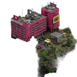 Futuristic Floating Factory Vinyl Car Decal Sticker – Waterproof & UV-Resistant 8"