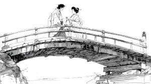 Japanese Bridge Couple Vinyl Car Decal Sticker – Waterproof & UV-Resistant 8"