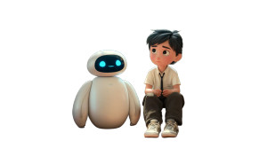 Pixar-Style Robot And Boy Vinyl Car Decal Sticker – Waterproof & UV-Resistant 8"