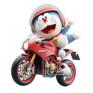 Doraemon On Ducati Vinyl Car Decal Sticker – Waterproof & UV-Resistant 8"