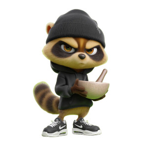 Street Raccoon Mascot Vinyl Car Decal Sticker – Waterproof & UV-Resistant 8"