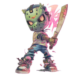 Chibi Jason Illustration Vinyl Car Decal Sticker – Waterproof & UV-Resistant 8"