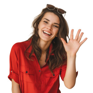 Smiling Brown-Haired Woman Vinyl Car Decal Sticker – Waterproof & UV-Resistant 8"