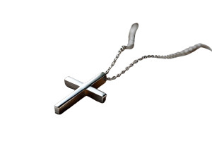 Silver Cross Pendant Vinyl Car Decal Sticker – Waterproof & UV-Resistant 8"