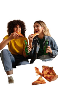 Friends Enjoying Pizza Vinyl Car Decal Sticker – Waterproof & UV-Resistant 8"